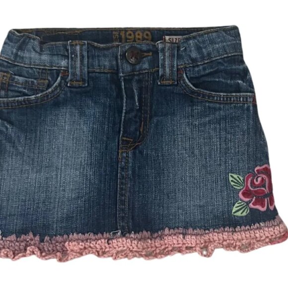 Upcycled One-Of-A-Kind Girls The Children's Place Embroidered Denim Skort 3T - Picture 1 of 5